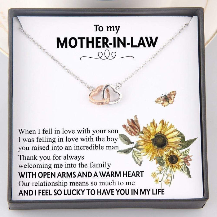To My Mother-In-Law I Feel So Lucky To Have You In Life Interlocking Heart Necklace