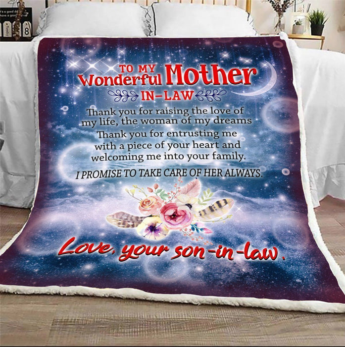 Famh My Wonderful Mother In Law I Promise Gift For Mother In Law Gift Fleece Blanket Gift For Mom Mother's Day Gift Ideas