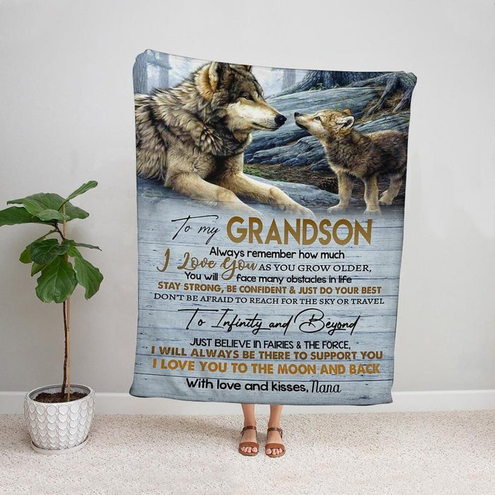 Wolf mother and son nana to my grandson i will always be there to support you fleece blanket/ sherpa blanket