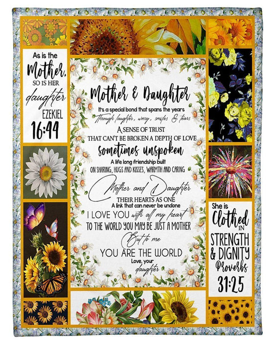 BeKingArt Family Personalized You're The World With Sunflower Gift For Mother And Daughter Fleece Blanket