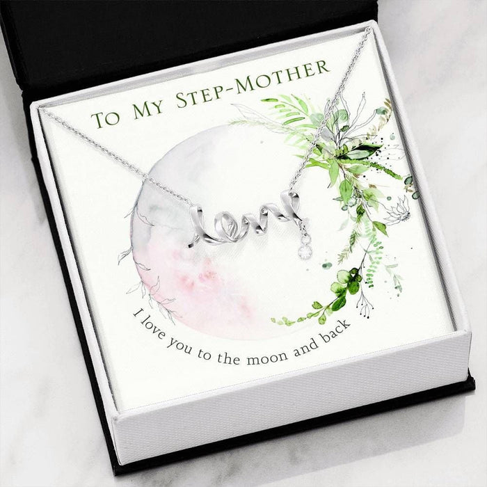 Love You To The Moon Scripted Love Necklace For Step Mom Message Card Favo Jewelry
