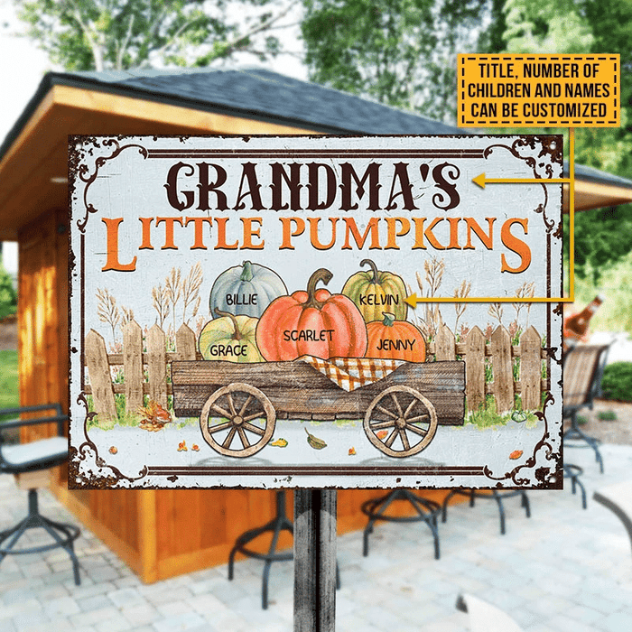 Grandmother Grandchildren Grandma's Little Pumpkins Family Fall Autumn Yard Sign Custom Classic Metal Signs