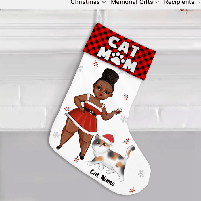 Black Cat Mom Personalized Christmas Stocking Xmas Gift Ideas V10 Gift For Mom Mother's Day Gift Ideas