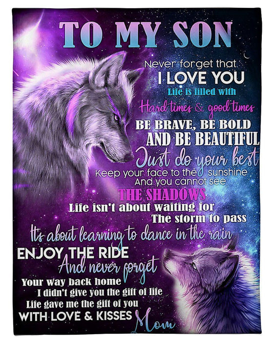 To My Son Love & Kisses From Mom Fleece Blanket