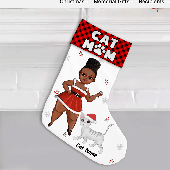 Black Cat Mom Personalized Christmas Stocking Xmas Gift Ideas V18 Gift For Mom Mother's Day Gift Ideas