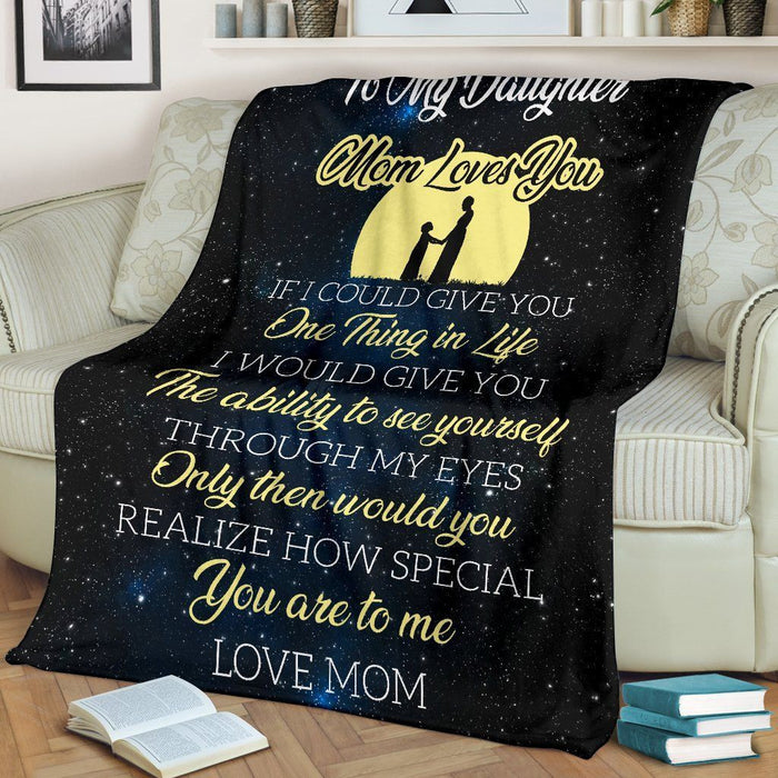 To My Daughter - Mom Loves You - Light Yellow Blanket