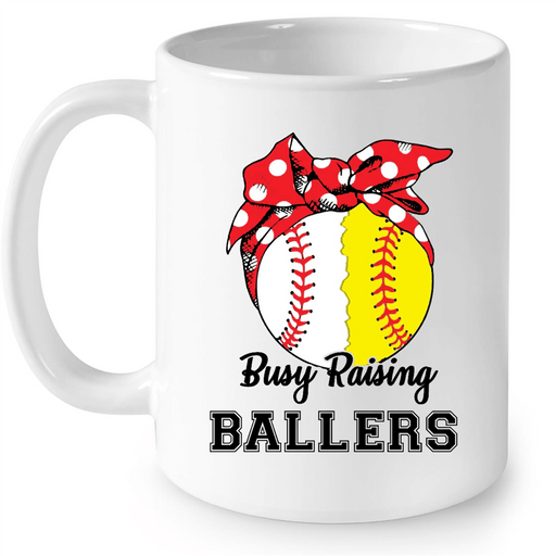 Busy Raising Ballers, Baseball Mom - Full-Wrap Coffee White Mug