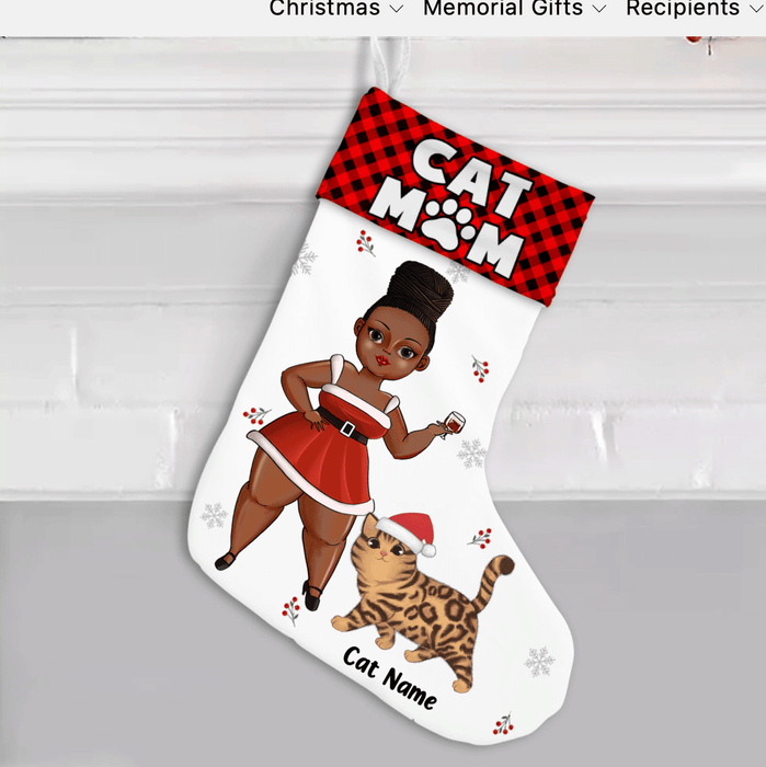 Black Cat Mom Personalized Christmas Stocking Xmas Gift Ideas V15 Gift For Mom Mother's Day Gift Ideas