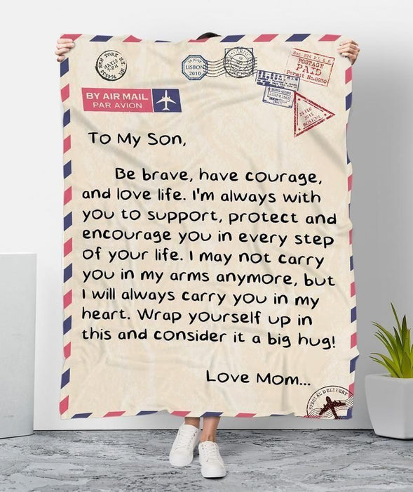 Message Mom To My Son I'll Always Carry You In My Heart Air Mail Mom For Son Blanket Family Gift