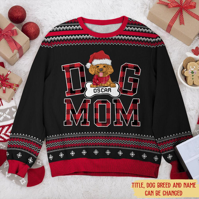 Poodle Dog Mom Red Plaid Personalized Ugly Sweaters Sweatshirt Christmas Gift Ideas