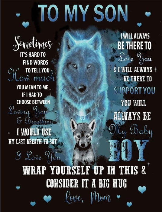 To My Son Wolf Mom Love You Fleece Blanket
