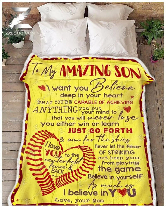 Personalized Blanket - SOFTBALL - Son (Mom) - I Love You to the Centerfield Fence and Back