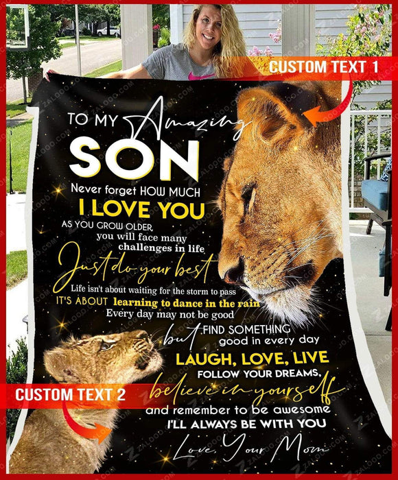 Custom Fleece Blanket - LION - For Son From Mom - Just do your best