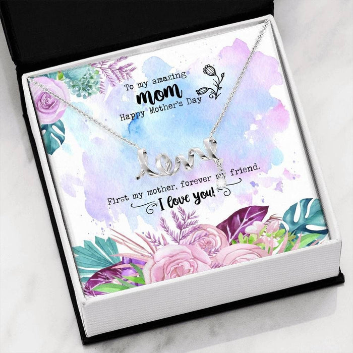 I Love You Gift For Mom Silver Scripted Love Necklace Message Card Favo Jewelry