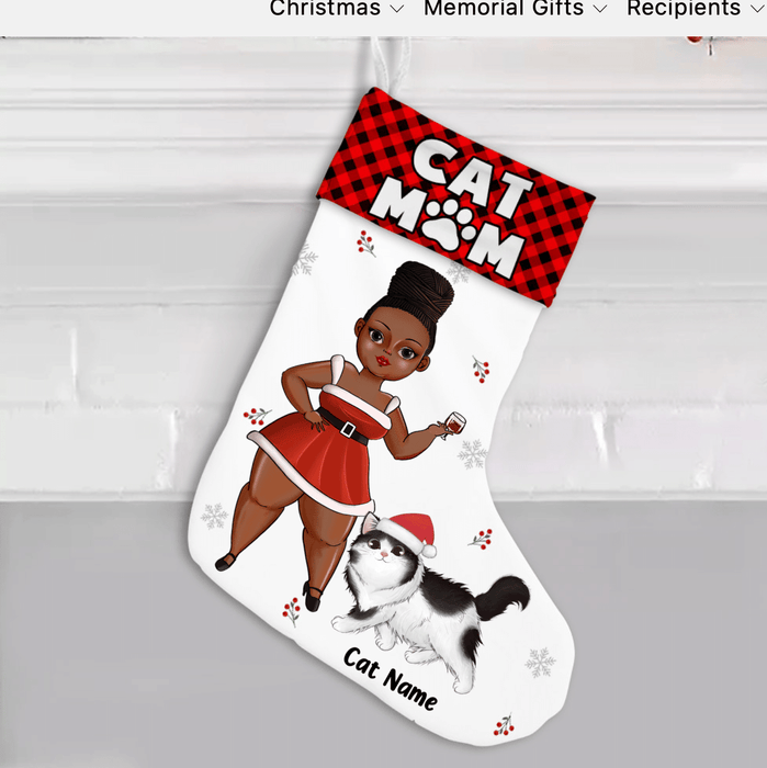 Black Cat Mom Personalized Christmas Stocking Xmas Gift Ideas V5 Gift For Mom Mother's Day Gift Ideas