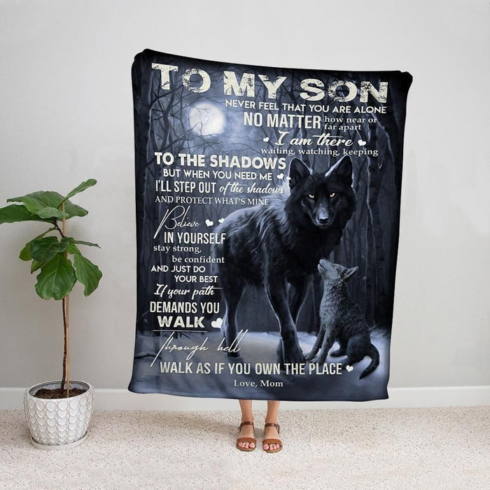 Wolf mom to my son never feel that you are alone fleece blanket/ sherpa blanket