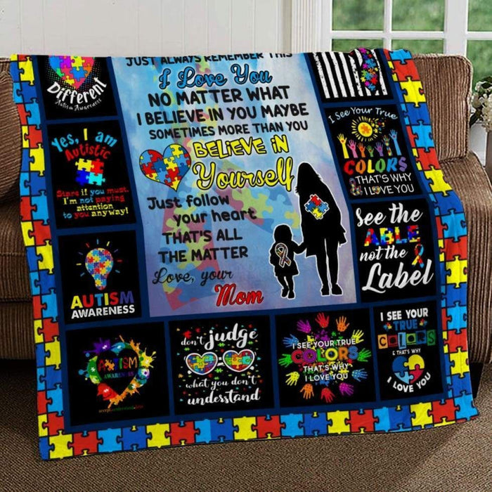 Autism Awareness To My Daughter Just Follow Your Heart Love Sayings Letter From Mom Throw Fleece Blanket