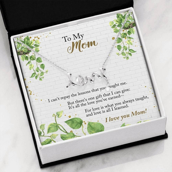 I Love You Mom Scripted Love Necklace For Mom Message Card Favo Jewelry