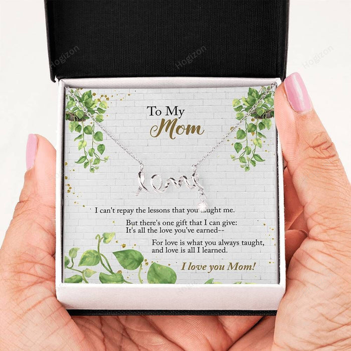 I Love You Mom Scripted Love Necklace For Mom Message Card Favo Jewelry