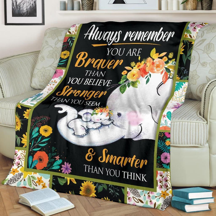 Always Remember You Are Braver Than You Live Sunflower Elephant Mom Premium Blanket