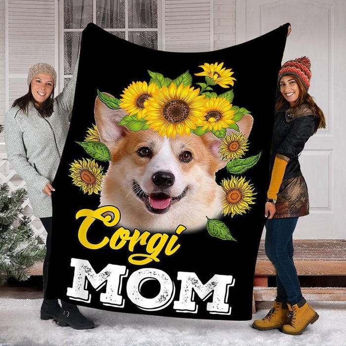 Sunflower Corgi Mom Gift For Mother's Day Fleece Blanket Gift For Mom Mother's Day Gift Ideas