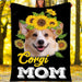 Custom Blanket Sunflower Corgi Mom Blanket - Gift For Mother's Day - Fleece Blanket