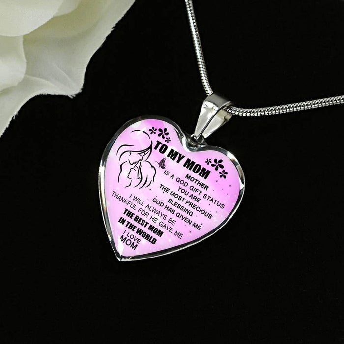 Family Thankful For He Gave Me The Best Mom Silver Heart Pendant Necklace For Mom
