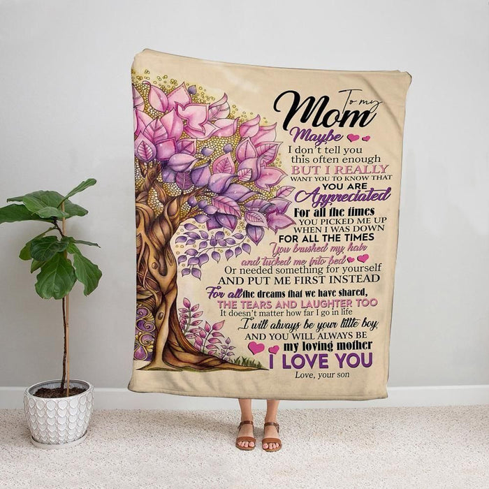 Tree son to my mom you will always be my loving mother purple pink leaves fleece blanket/ sherpa blanket