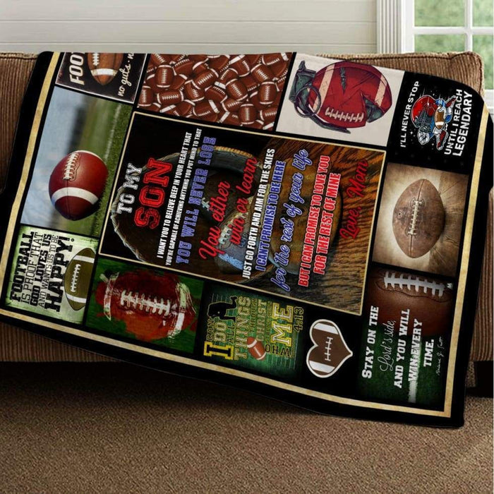 Football Lover To My Son Lovely Quote Letter From Mom Throw Fleece Blanket