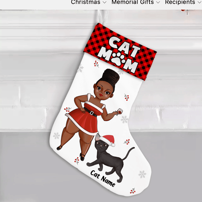 Black Cat Mom Personalized Christmas Stocking Xmas Gift Ideas V20 Gift For Mom Mother's Day Gift Ideas