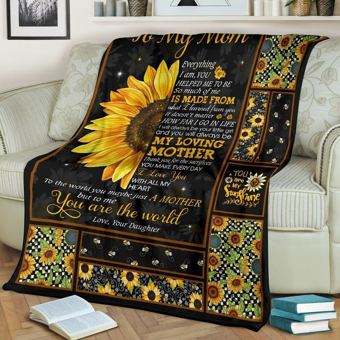 BeKingArt Family Personalized You Are The World Sunflower Daughter Gift For Mom Sherpa Fleece Blanket