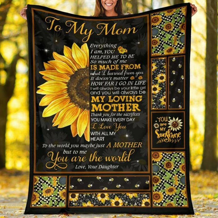 BeKingArt Family Personalized You Are The World Sunflower Daughter Gift For Mom Sherpa Fleece Blanket