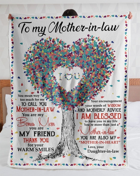 BeKingArt Family Personalized Daughter In Law Gift For Mother In Law Heart Tree You Are My Bonus Mom Sherpa Fleece Blanket