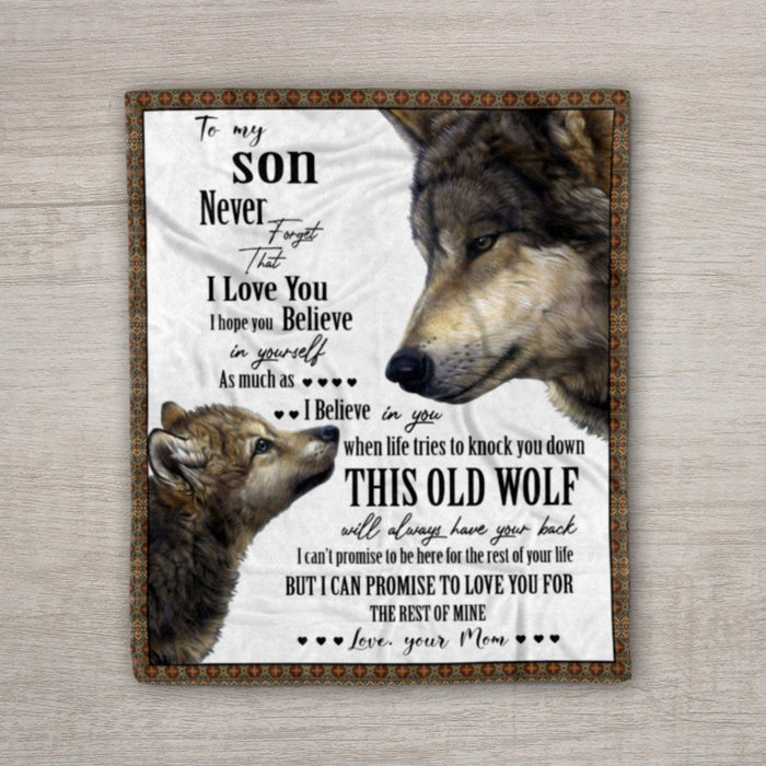 XMAS Mom to Son Wolf Fleece Blanket