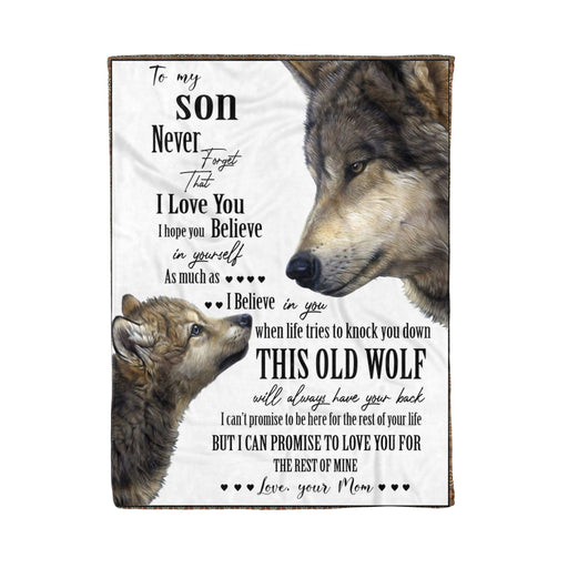 XMAS Mom to Son Wolf Fleece Blanket