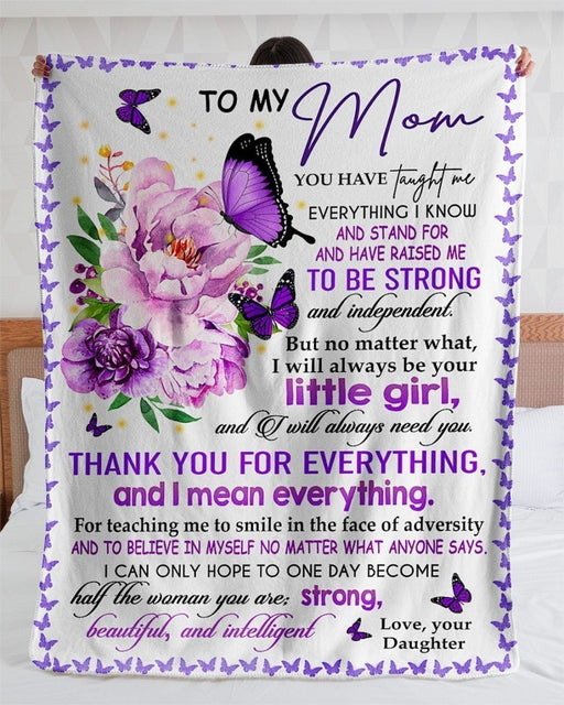 BeKingArt Family Personalized Purple Butterfly Thank You For Everything And I Mean Everything Daughter Gift For Mom Sherpa Fleece Blanket