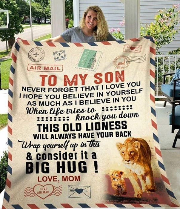 Air Mail Tiger Mom To My Son Never Forget That I Love You, Message Mom For Son Blanket, Air Mail Blanket Family Gift