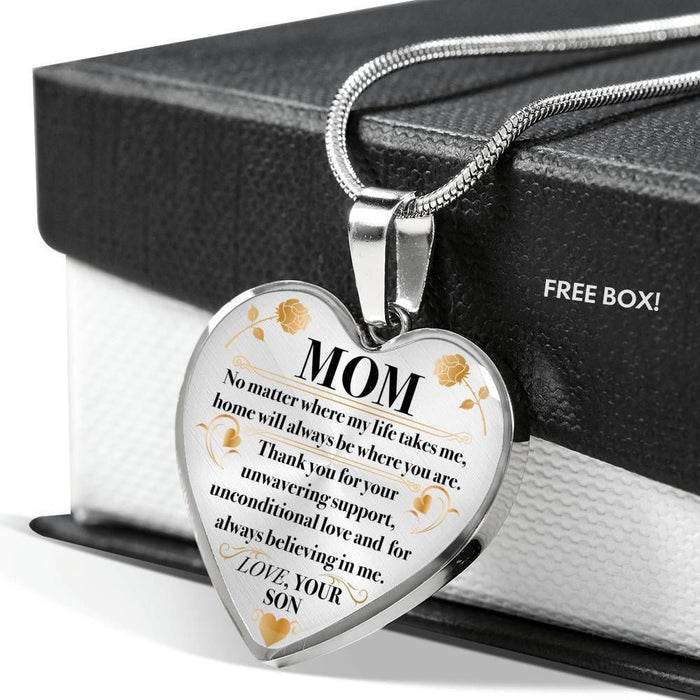 Silver Heart Pendant Necklace Gift For Mummy Home Is Where Mom Is Heart