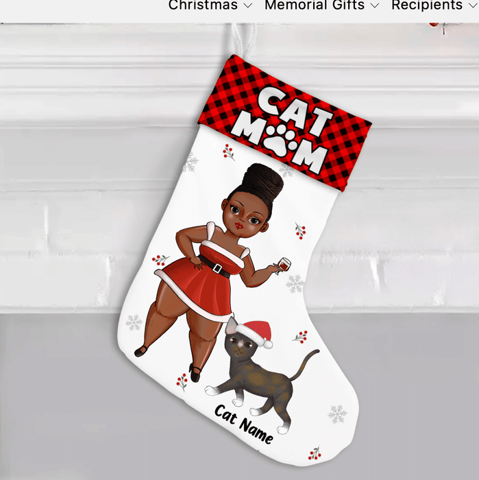 Black Cat Mom Personalized Christmas Stocking Xmas Gift Ideas V22 Gift For Mom Mother's Day Gift Ideas