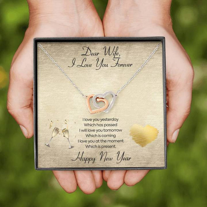 Valentines day gifts for her, Interlocking Heart Necklace for Wife, I Love You Yesterday