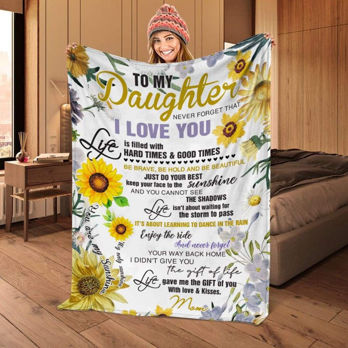 To My Daughter Never Forget That I Love You Sunflower Letter From Mom Throw Fleece Blanket