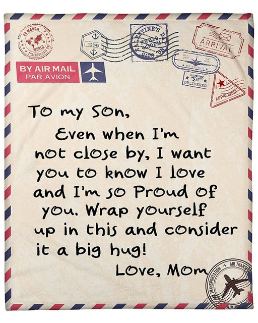 Air Mail Mom To My Son Envelope Blanket I Want You To Know I Love & I'm So Proud Of U Message Blanket, Air Mail Blanket Family Gift