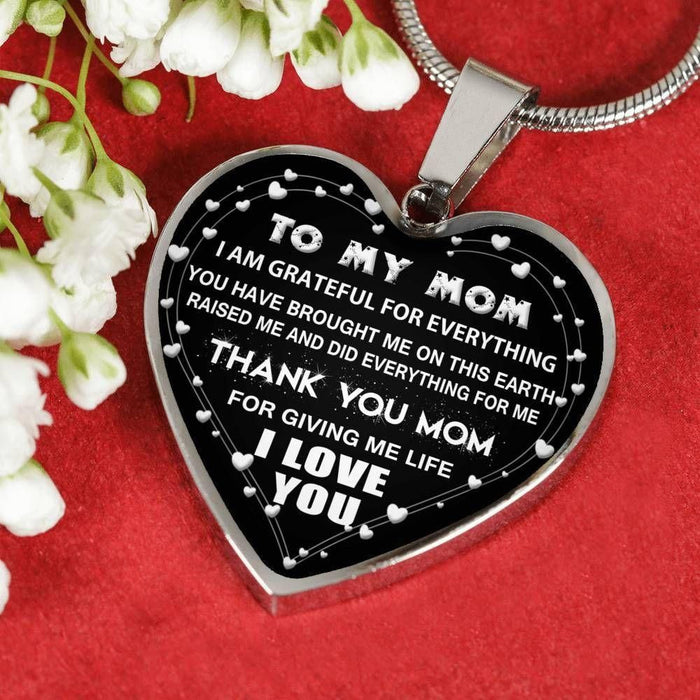 Family Birthday Gift For Mom Silver Heart Pendant Necklace Thank You Mom For Giving Me Life