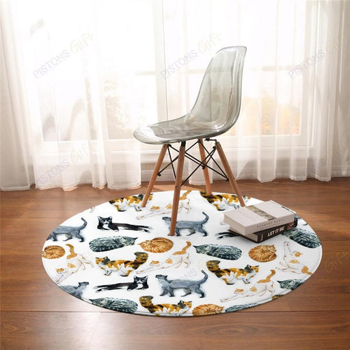 Cat Moments White Round Rug