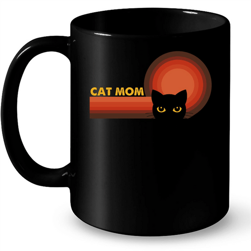 Cat Mom Forever Sunset Lover Funny - Full-Wrap Coffee Black Mug