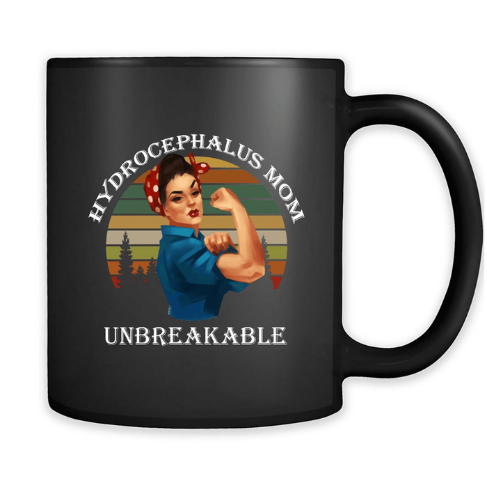 Hydrocephalus Mom Unbreakable, Strong Mom Classic Vintage Design - Full-Wrap Coffee Black Mug