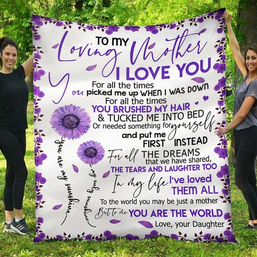 To Me You Are The World Purple Sunflower Daughter To Mom Gift - Fleece Blanket