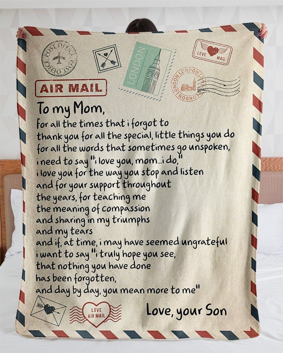 BeKingArt Family Personalized You Mean More To Me Mail Letter Son Gift For Mom Sherpa Fleece Blanket