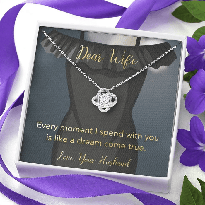 Personalized Necklace Gift For Dear Wife Love Knot Necklace With Message Card And Box