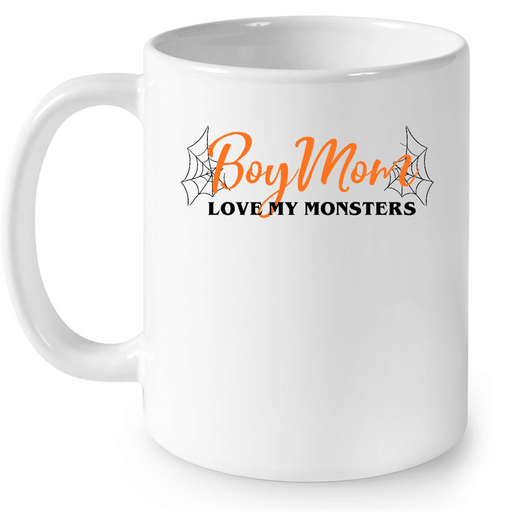 Boy Mom Love My Monsters - Full-Wrap Coffee White Mug